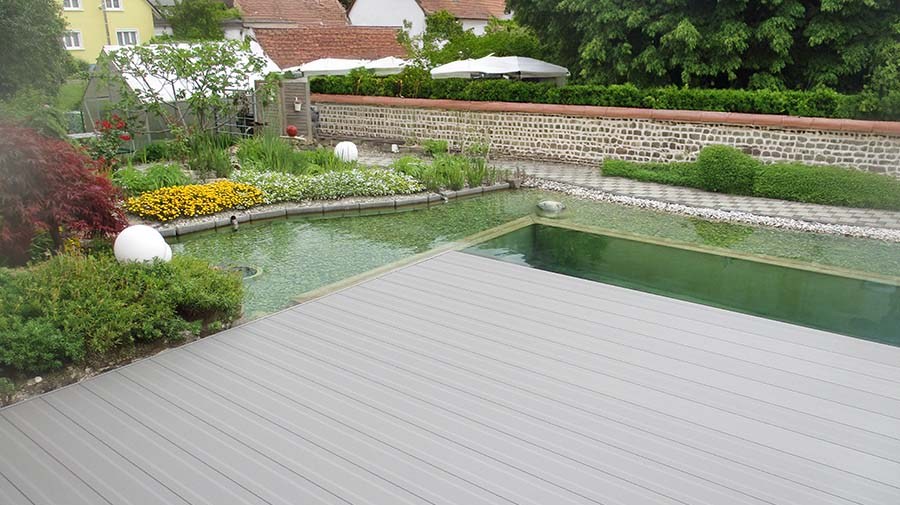 Alu-Bodendielen als Pooldeck, RAL 9007